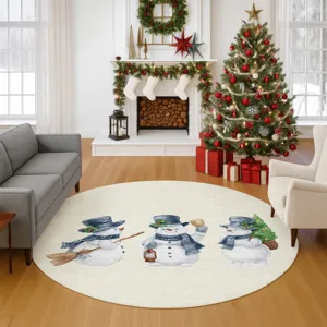 Luxury Washable Indoor/Outdoor Merry & Bright Ivory 8\' x 8\' Round Rug