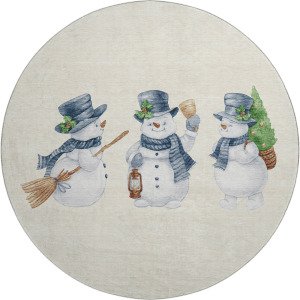 Luxury Washable Indoor/Outdoor Merry & Bright Ivory 8' x 8' Round Rug