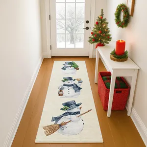 Luxury Washable Indoor/Outdoor Merry & Bright Ivory 2\'3\" x 7\'6\" Runner Rug