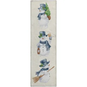 Luxury Washable Indoor/Outdoor Merry & Bright Ivory 2\'3\" x 7\'6\" Runner Rug