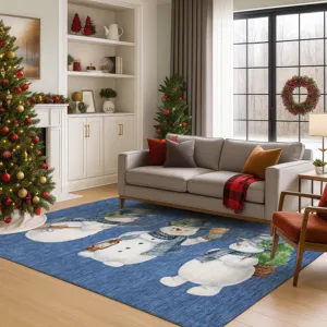 Luxury Washable Indoor/Outdoor Merry & Bright Navy 3\' x 5\' Rug
