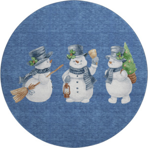 Luxury Washable Indoor/Outdoor Merry & Bright Navy 8' x 8' Round Rug