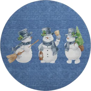 Luxury Washable Indoor/Outdoor Merry & Bright Navy 8\' x 8\' Round Rug