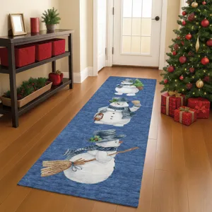 Luxury Washable Indoor/Outdoor Merry & Bright Navy 2\'3\" x 7\'6\" Runner Rug