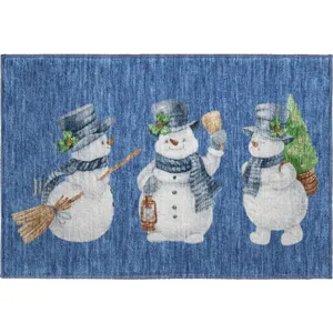 Luxury Washable Indoor/Outdoor Merry & Bright Navy 1\'8\" x 2\'6\" Rug