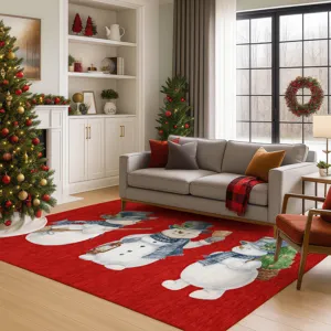 Luxury Washable Indoor/Outdoor Merry & Bright Red 2\'6\" x 3\'10\" Rug