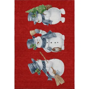 Luxury Washable Indoor/Outdoor Merry & Bright Red 2\'6\" x 3\'10\" Rug