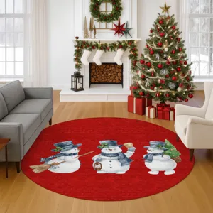 Luxury Washable Indoor/Outdoor Merry & Bright Red 8\' x 8\' Round Rug