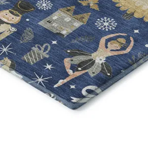 Luxury Washable Indoor/Outdoor Merry & Bright Navy 9\' x 12\' Rug