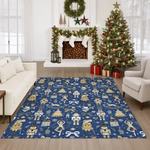 Luxury Washable Indoor/Outdoor Merry & Bright Navy 9\' x 12\' Rug