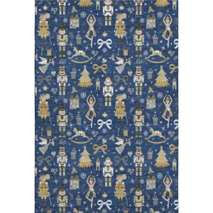Luxury Washable Indoor/Outdoor Merry & Bright Navy 9\' x 12\' Rug