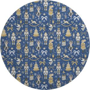 Luxury Washable Indoor/Outdoor Merry & Bright Navy 8' x 8' Round Rug