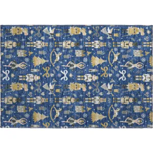 Luxury Washable Indoor/Outdoor Merry & Bright Navy 1\'8\" x 2\'6\" Rug