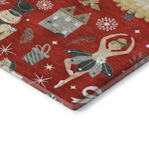 Luxury Washable Indoor/Outdoor Merry & Bright Red 9\' x 12\' Rug