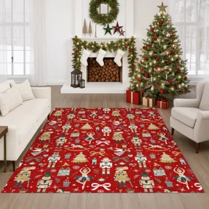 Luxury Washable Indoor/Outdoor Merry & Bright Red 9\' x 12\' Rug
