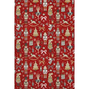 Luxury Washable Indoor/Outdoor Merry & Bright Red 9\' x 12\' Rug