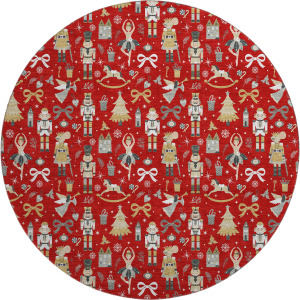 Luxury Washable Indoor/Outdoor Merry & Bright Red 8' x 8' Round Rug