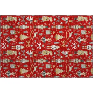 Luxury Washable Indoor/Outdoor Merry & Bright Red 1\'8\" x 2\'6\" Rug