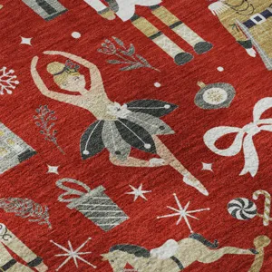 Luxury Washable Indoor/Outdoor Merry & Bright Red 9\' x 12\' Rug