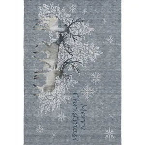 Luxury Washable Indoor/Outdoor Merry & Bright Gray 2\'6\" x 3\'10\" Rug