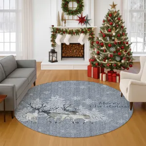Luxury Washable Indoor/Outdoor Merry & Bright Gray 8\' x 8\' Round Rug