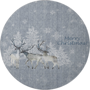 Luxury Washable Indoor/Outdoor Merry & Bright Gray 8' x 8' Round Rug