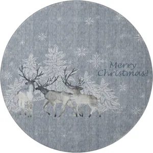 Luxury Washable Indoor/Outdoor Merry & Bright Gray 8\' x 8\' Round Rug