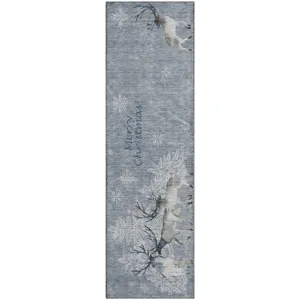 Luxury Washable Indoor/Outdoor Merry & Bright Gray 2\'3\" x 7\'6\" Runner Rug