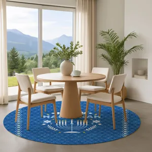 Luxury Washable Indoor/Outdoor Merry & Bright Blue 8\' x 8\' Round Rug