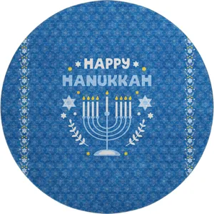 Luxury Washable Indoor/Outdoor Merry & Bright Blue 8\' x 8\' Round Rug