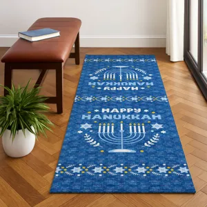 Luxury Washable Indoor/Outdoor Merry & Bright Blue 2\'3\" x 7\'6\" Runner Rug