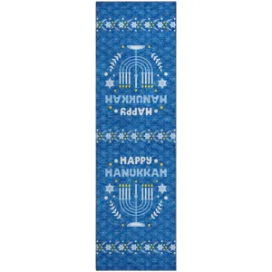 Luxury Washable Indoor/Outdoor Merry & Bright Blue 2\'3\" x 7\'6\" Runner Rug