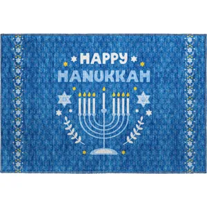 Luxury Washable Indoor/Outdoor Merry & Bright Blue 1\'8\" x 2\'6\" Rug