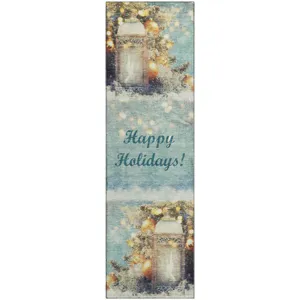 Luxury Washable Indoor/Outdoor Merry & Bright Skydust 2\'3\" x 7\'6\" Runner Rug