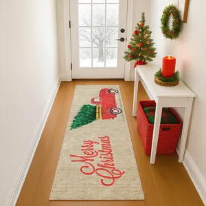 Luxury Washable Indoor/Outdoor Merry & Bright Putty 2\'3\" x 7\'6\" Runner Rug