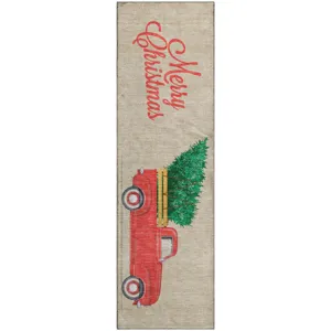 Luxury Washable Indoor/Outdoor Merry & Bright Putty 2\'3\" x 7\'6\" Runner Rug