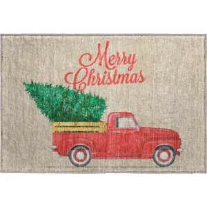 Luxury Washable Indoor/Outdoor Merry & Bright Putty 1\'8\" x 2\'6\" Rug