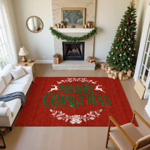 Luxury Washable Indoor/Outdoor Merry & Bright Red 9\' x 12\' Rug