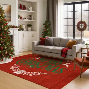 Luxury Washable Indoor/Outdoor Merry & Bright Red 9\' x 12\' Rug
