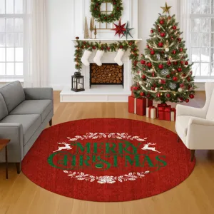 Luxury Washable Indoor/Outdoor Merry & Bright Red 8\' x 8\' Round Rug