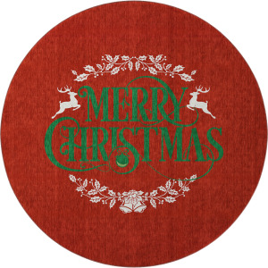 Luxury Washable Indoor/Outdoor Merry & Bright Red 8' x 8' Round Rug