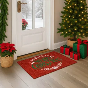Luxury Washable Indoor/Outdoor Merry & Bright Red 1\'8\" x 2\'6\" Rug
