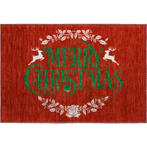 Luxury Washable Indoor/Outdoor Merry & Bright Red 1\'8\" x 2\'6\" Rug