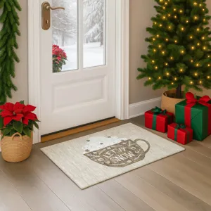 Luxury Washable Indoor/Outdoor Merry & Bright Beige 1\'8\" x 2\'6\" Rug