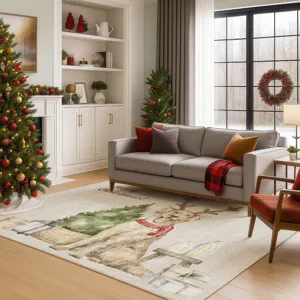 Luxury Washable Indoor/Outdoor Merry & Bright Beige 10\' x 14\' Rug