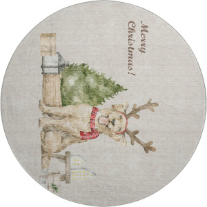Luxury Washable Indoor/Outdoor Merry & Bright Beige 8' x 8' Round Rug