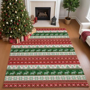 Luxury Washable Indoor/Outdoor Merry & Bright Red 10\' x 14\' Rug