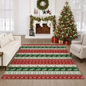 Luxury Washable Indoor/Outdoor Merry & Bright Red 10\' x 14\' Rug