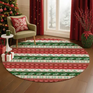 Luxury Washable Indoor/Outdoor Merry & Bright Red 8\' x 8\' Round Rug