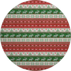 Luxury Washable Indoor/Outdoor Merry & Bright Red 8' x 8' Round Rug
